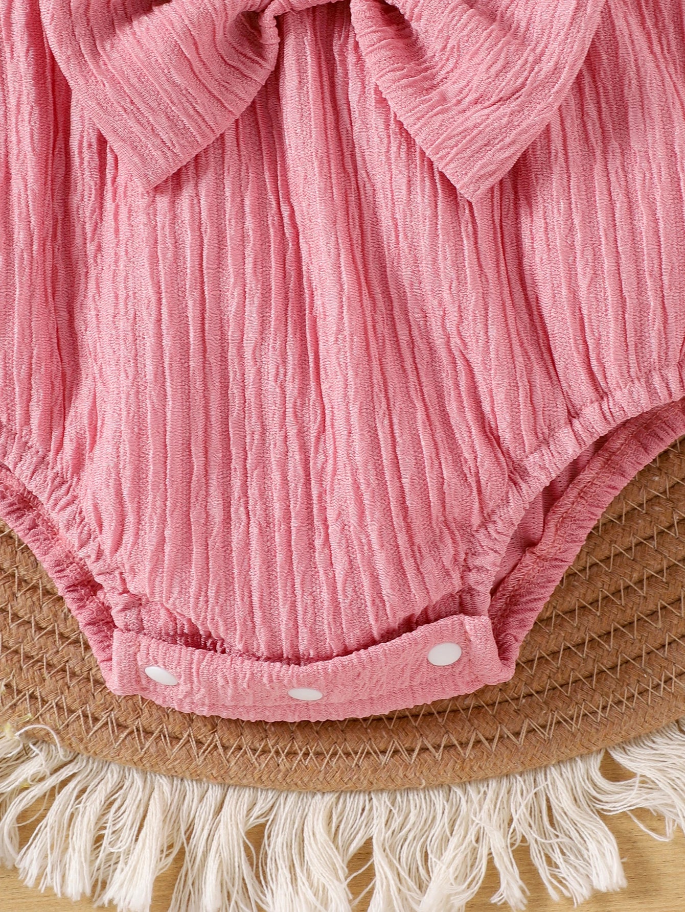 3pcs  Spring new girl 0-1 years old sweet and cute white long-sleeved pink one-piece suit
