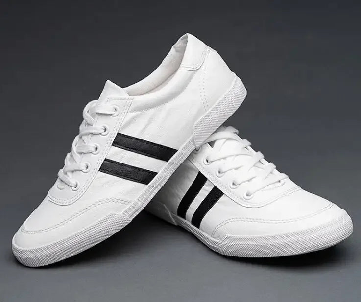 2025 New Shoes for Men Leather Casual Shoes Spring New Style Fashion Striped Lace-Up Loafers Leisure Flat Shoes