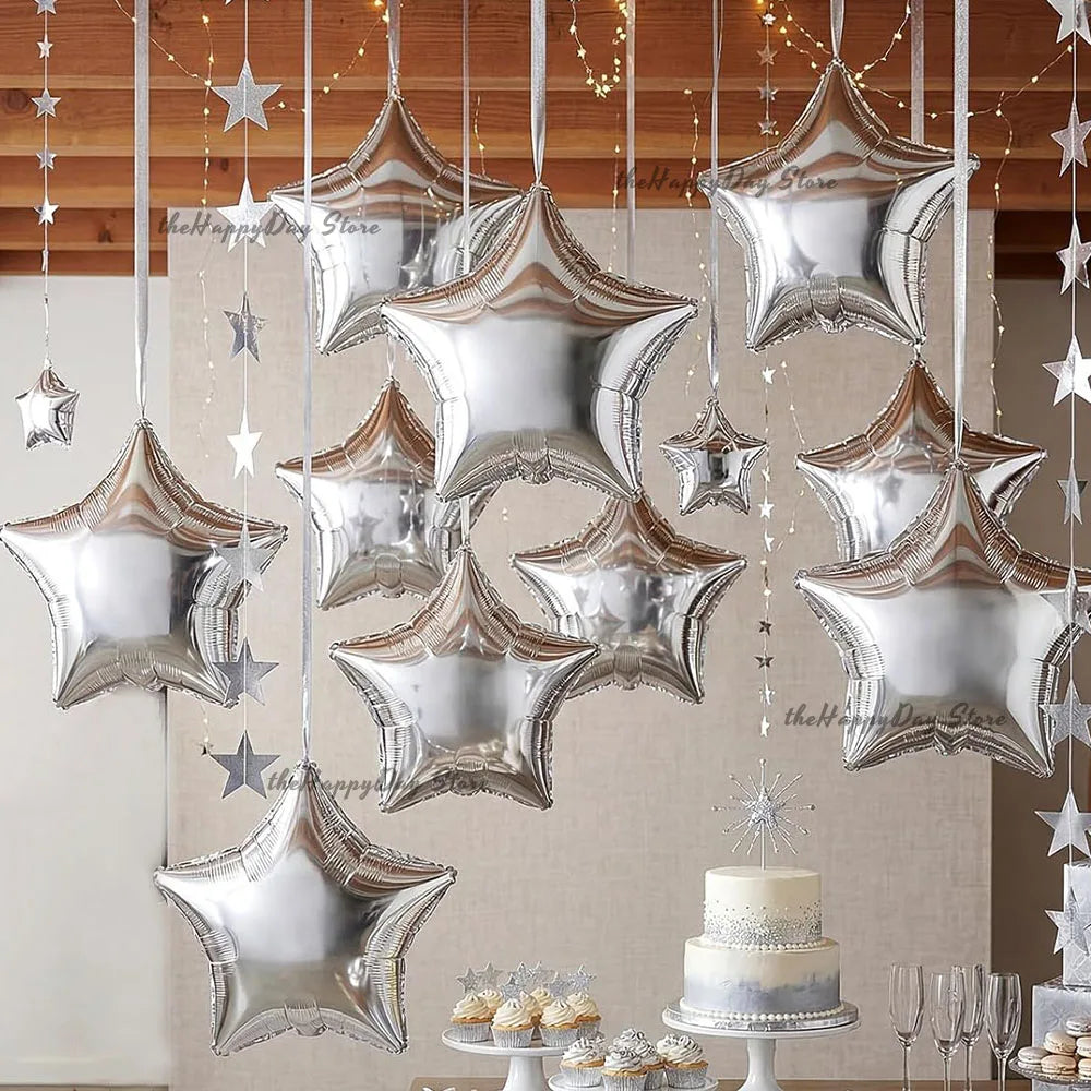 10/5Pcs Metal Silver Gold 4D Round Foil Balloon Mylar Balloons for Birthday Wedding New Year Baby Shower Party Decorations