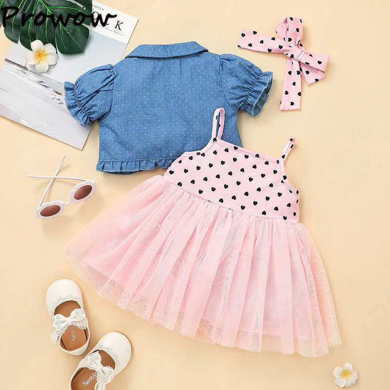 Prowow 3-24M Infant Baby Dresses Polka Dots Coat Jacket+Sleeveless Princess Mesh Dress Newborns Cute Baby Clothes Outfit Sets