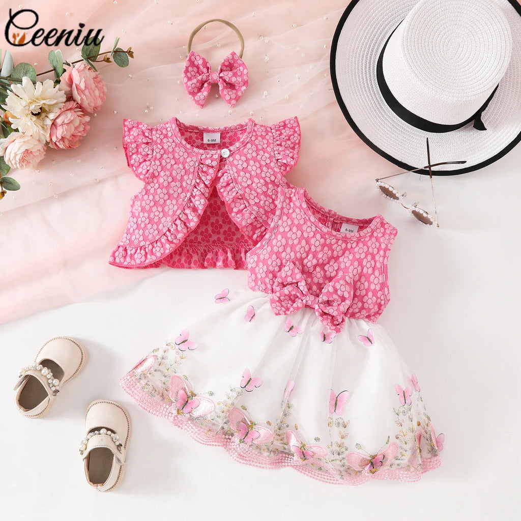 Ceeniu Baby Dresses For Birthday Long Sleeve Ruffles Bow Butterfly Party Dress For Girls 2024 Toddler Newborn Girl Clothes 2024