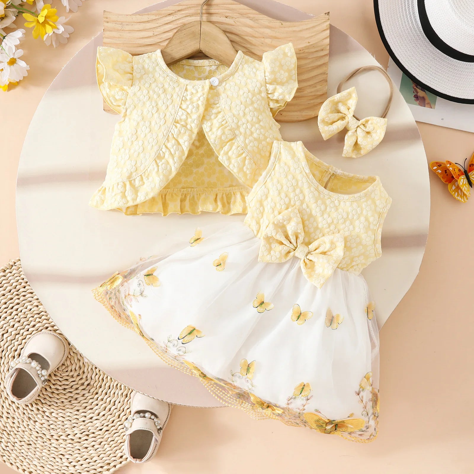 Ceeniu Baby Dresses For Birthday Long Sleeve Ruffles Bow Butterfly Party Dress For Girls 2024 Toddler Newborn Girl Clothes 2024
