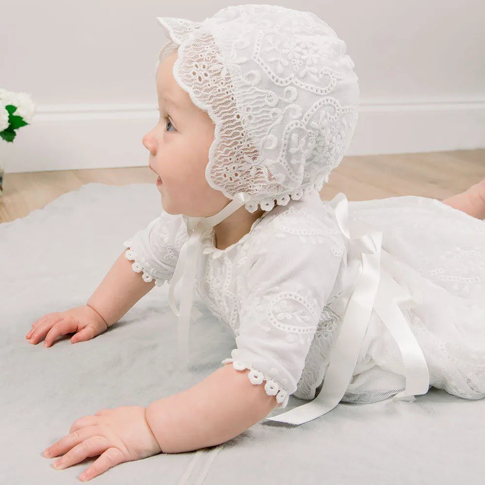 White Lace Baby Dresses + Hat For Christening 0 To 12 24 Months First Birthday Toddler Girl Clothes Infant One-piece Gown
