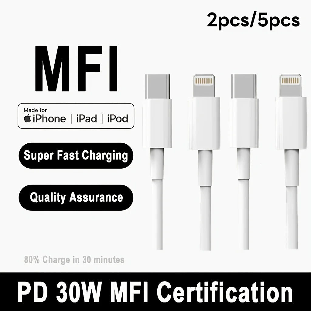 MFi Certified 2pcs/5pcs USB-C to Lightning Fast Charger Cable, Compatible with iPhone 14, 13, 12, 11 Pro Max, Mini, Plus, XR