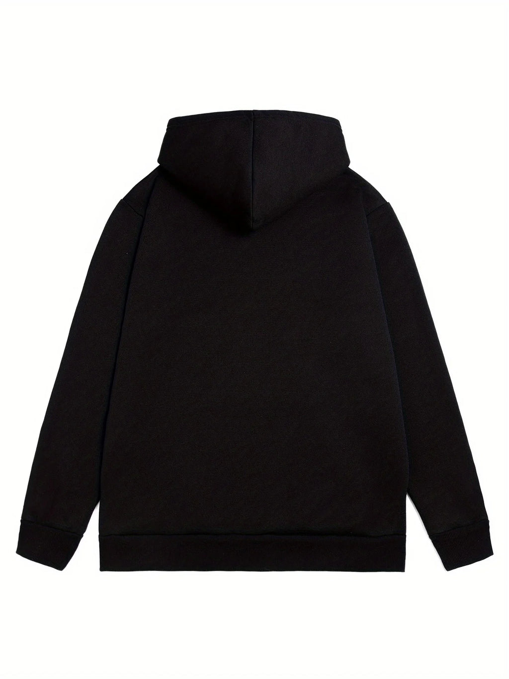 Minimalist Black Hooded Pullover, Casual Loose Sweatshirt with Front Pocket