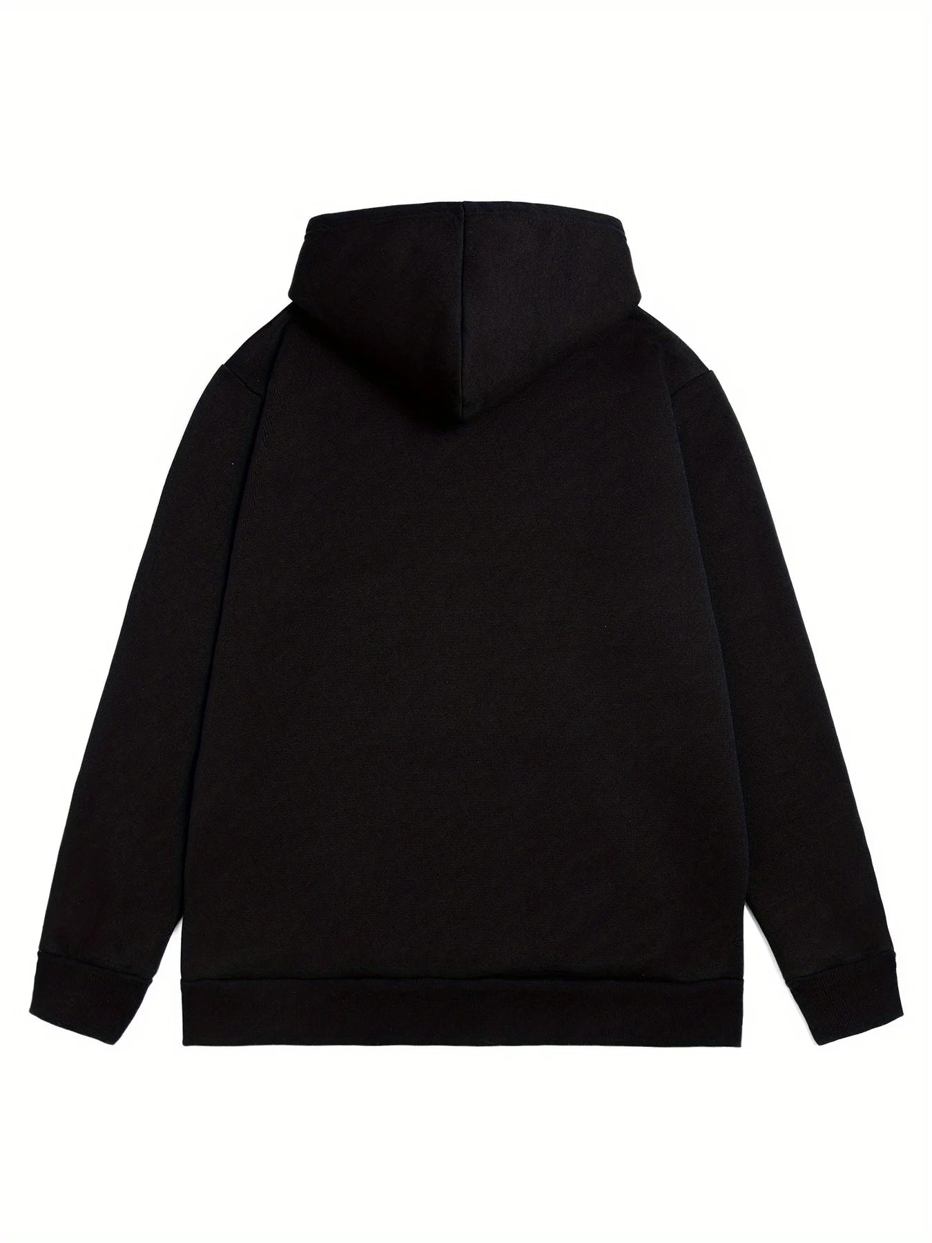 Minimalist Black Hooded Pullover, Casual Loose Sweatshirt with Front Pocket