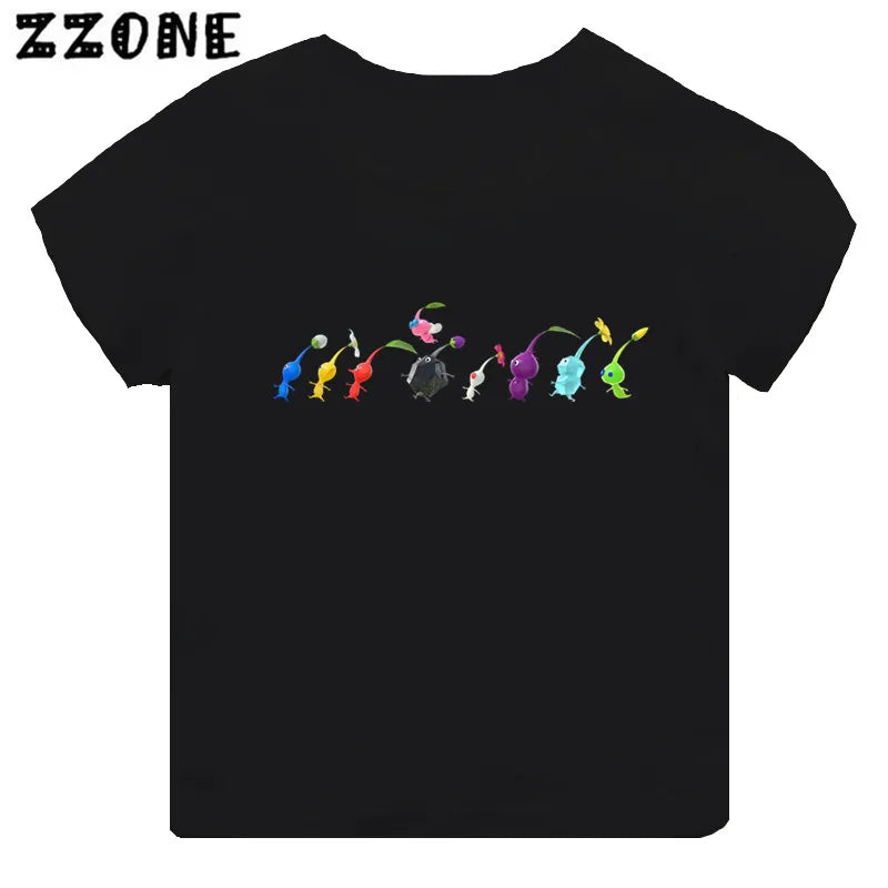 Hot Sale Video Game Pikmin 4 Print Cartoon Kids T-shirt Girls Clothes Baby Boys Black Short Sleeve T shirt Children Tops,TH5868