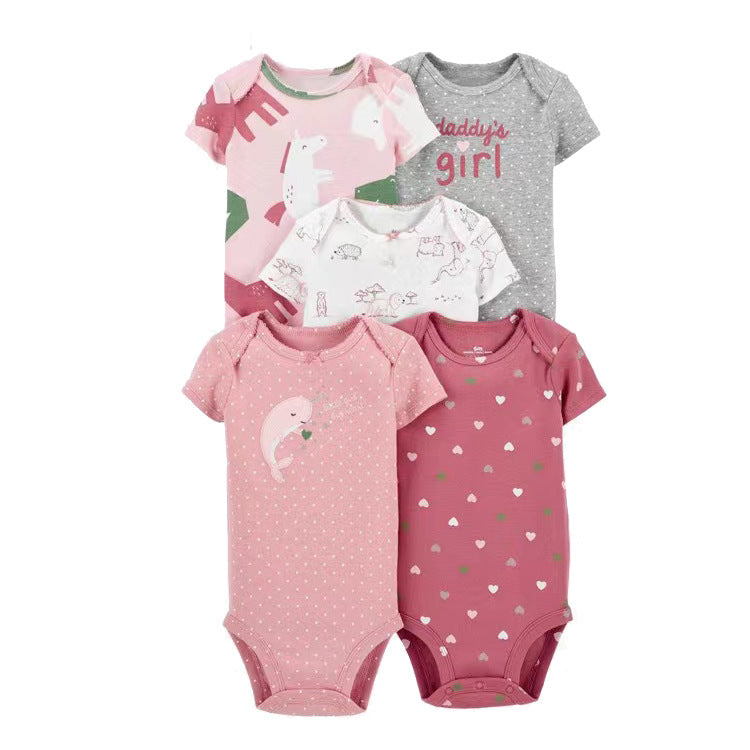 6m-24M Children's Clothing Summer New Baby Short Sleeved Romper 5pcs Cotton Jumpsuit Set Newborn Boy Clothes Bodysuit Ropa Bebe