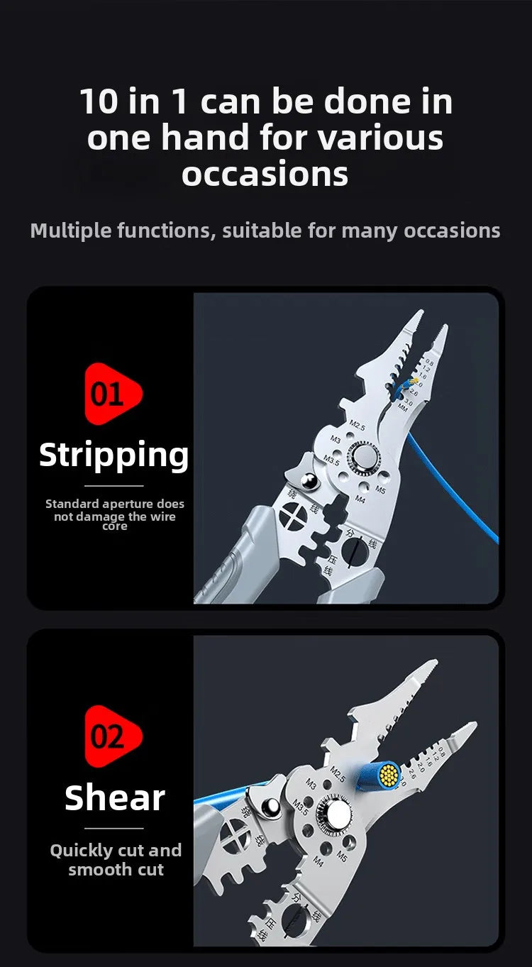 8.5 Inch Multi Functional Industrial Wire Stripper Cutter Crimper Heavy Duty Stainless Steel Electrical Pliers Ergonomic Grip