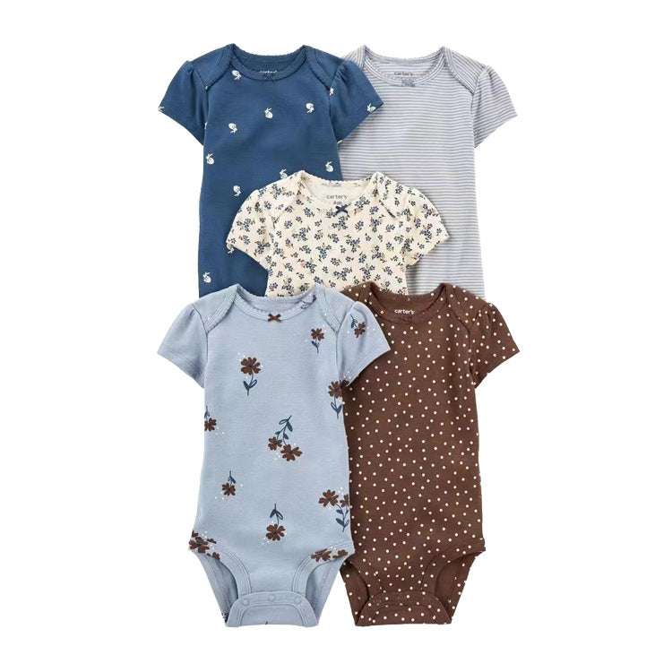 6m-24M Children's Clothing Summer New Baby Short Sleeved Romper 5pcs Cotton Jumpsuit Set Newborn Boy Clothes Bodysuit Ropa Bebe
