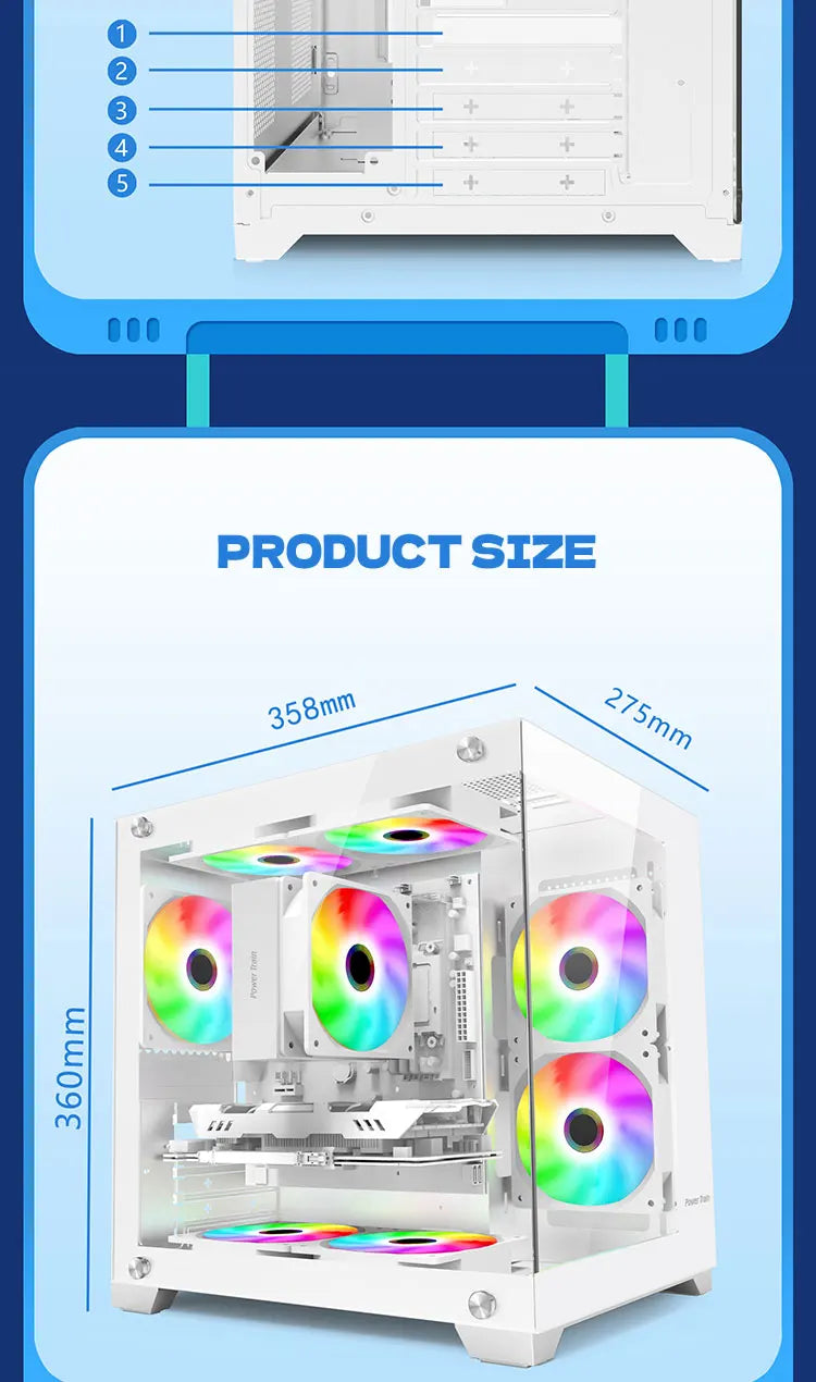 Power Train Coloured Glaze PC case Desktop 270° Sea View Room No pillars 240 water cooled Computer case
