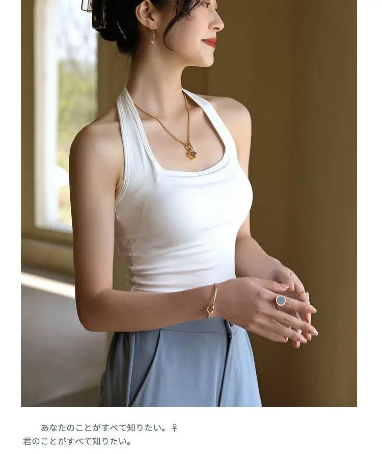 Halter Spaghetti Straps Vest for Women With Bra Padding Inner Wear Outer Wear Sexy Beauty Back Tanks Top