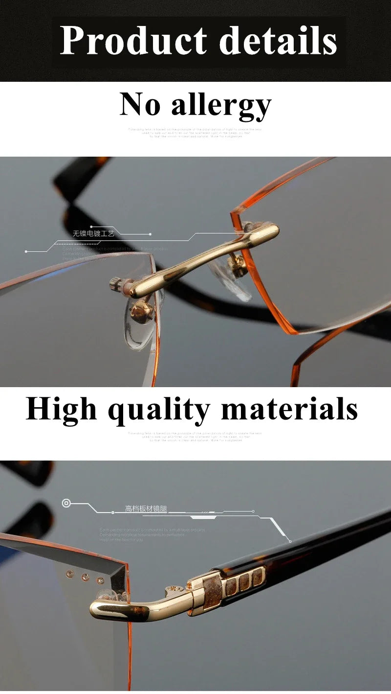 BEGREAT Luxury Designer Reading Glasses Rimless Diamond Cutting Frame Men Women Presbyopia Anti-blue Light Square Reader Glasses