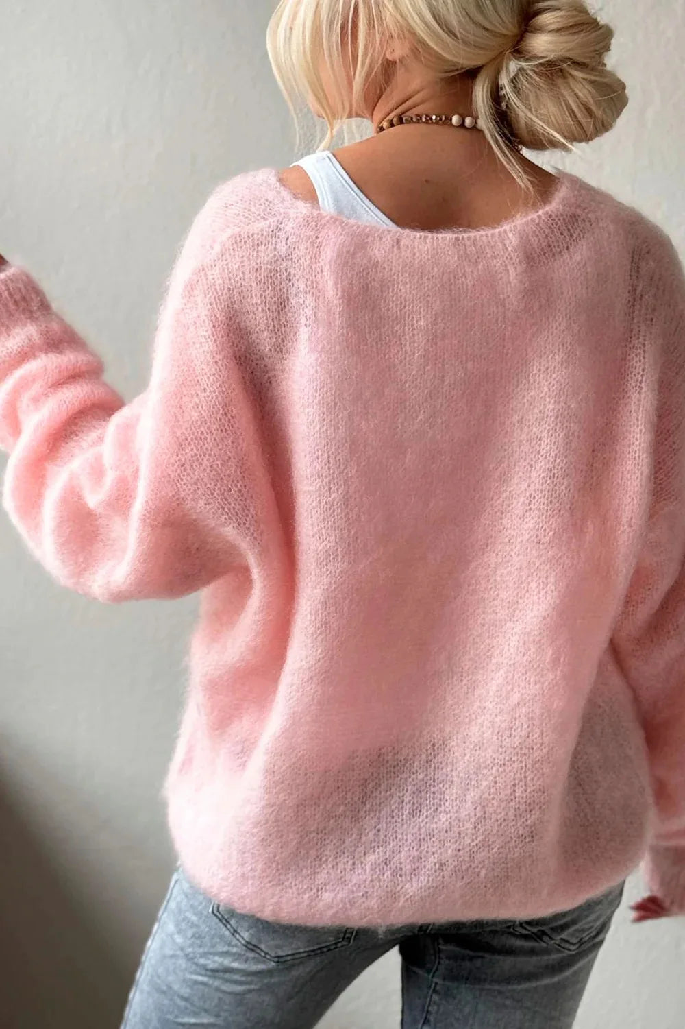 Lady Pullover Sweater Autumn Elegant V-neck Sweater Tops Causal Long Sleeve Solid Color Knitted Autumn Winter Womens Clothing