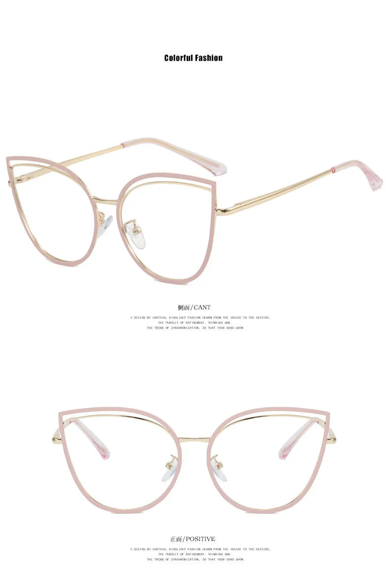 Cutout Cat Eye Metal Frame Clear Glasses Fashion Myopia Nerd Spectacles  -0.5 -1.0 -2.0 -3.0 -4.0 to -6.0