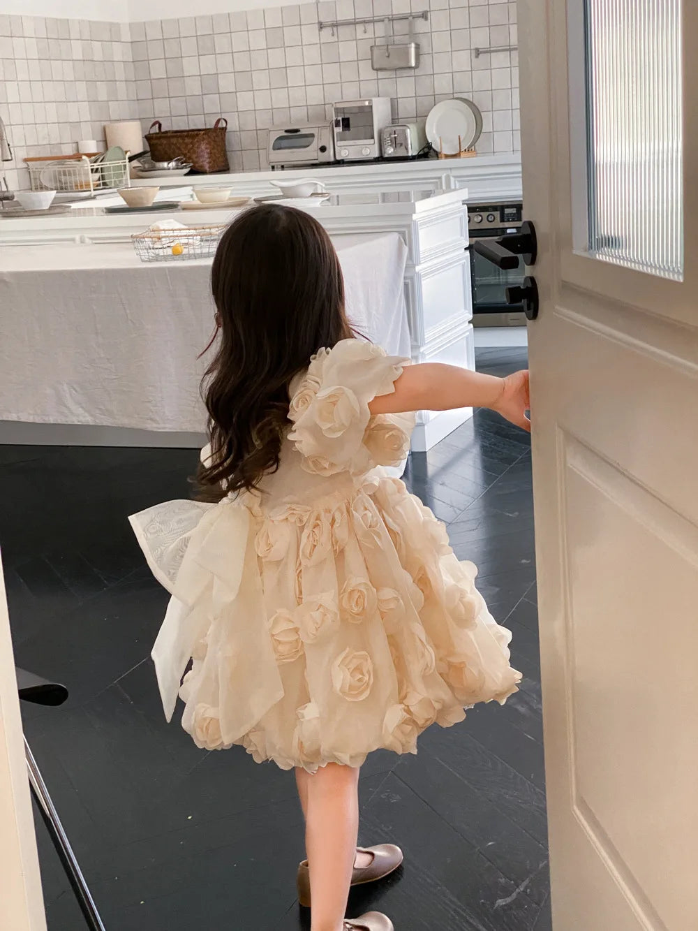 HoneyCherry Spring Summer Girls Short Sleeve Floral Princess Dresses Girl Baby Dresses Children's Birthday Dresses