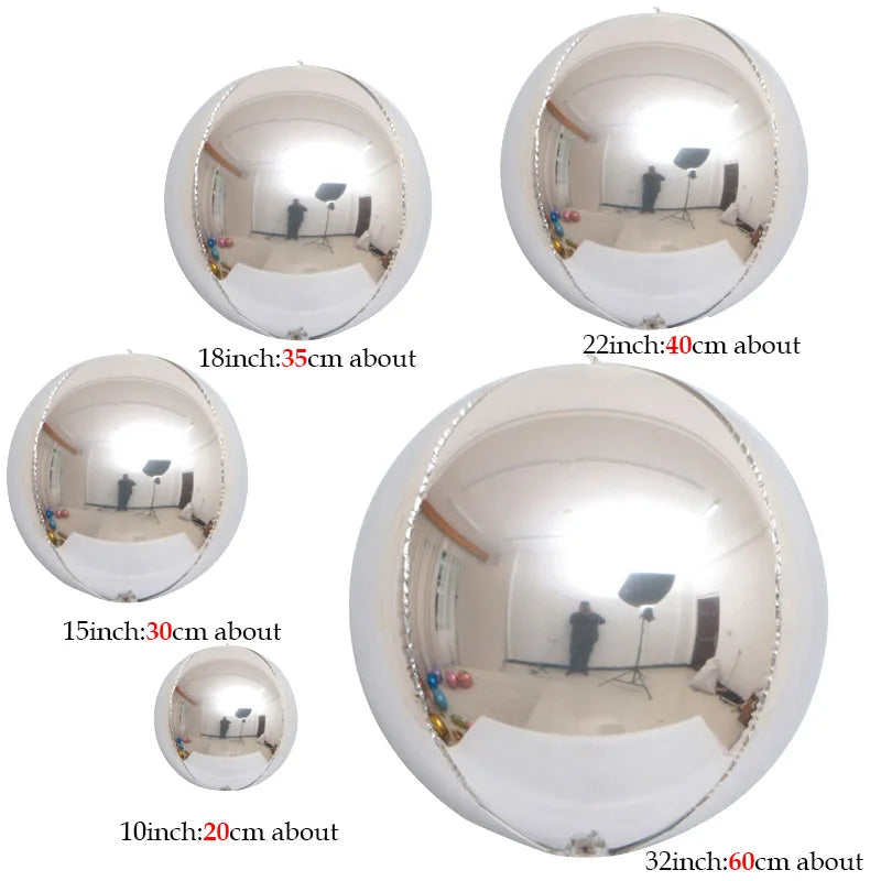 10/5Pcs Metal Silver Gold 4D Round Foil Balloon Mylar Balloons for Birthday Wedding New Year Baby Shower Party Decorations