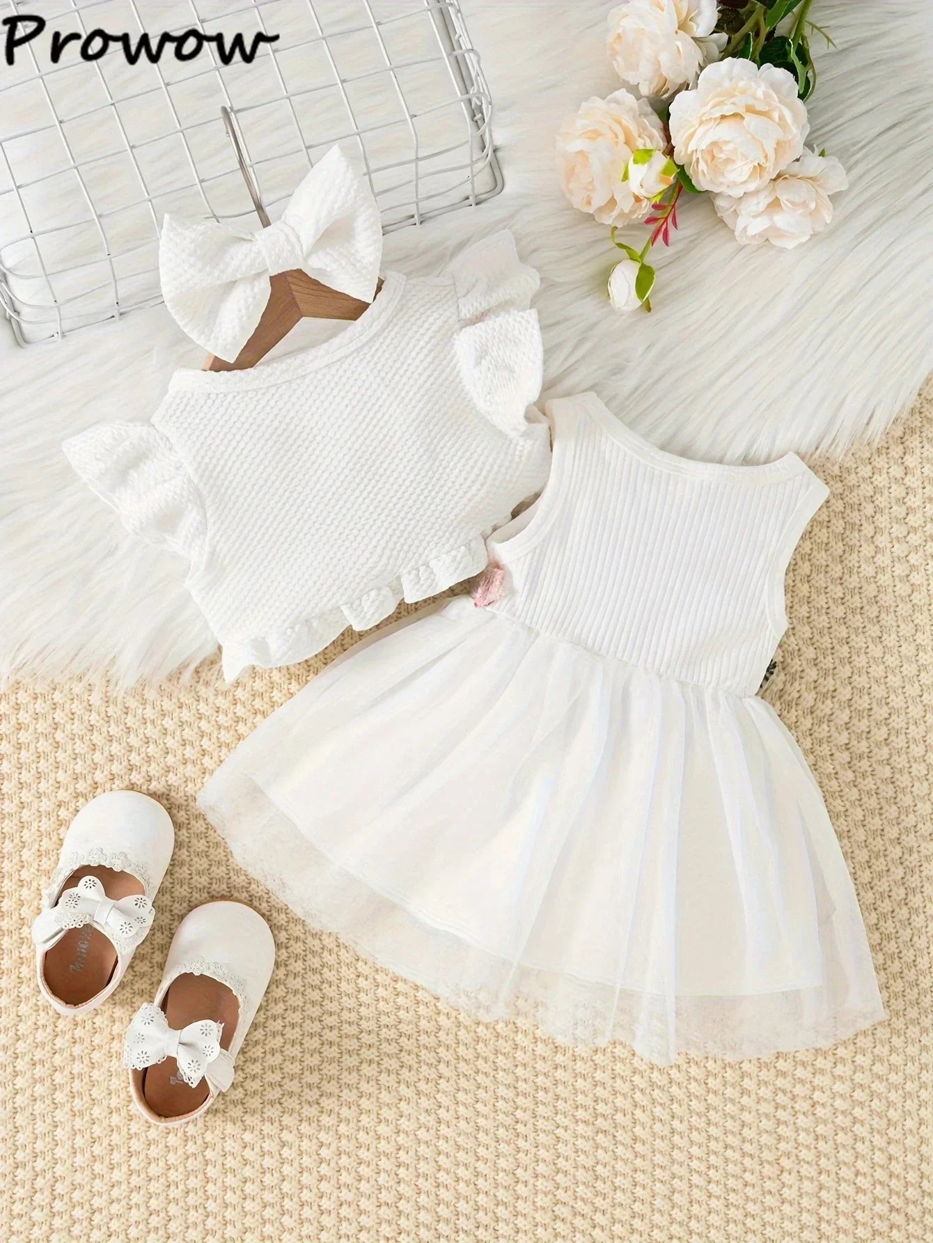 Prowow Baby Dresses With Coat Waffles Open Shirt Top and Pink Embroidery Floral Dress For Girls Birthday Party Kids Baby Clothes