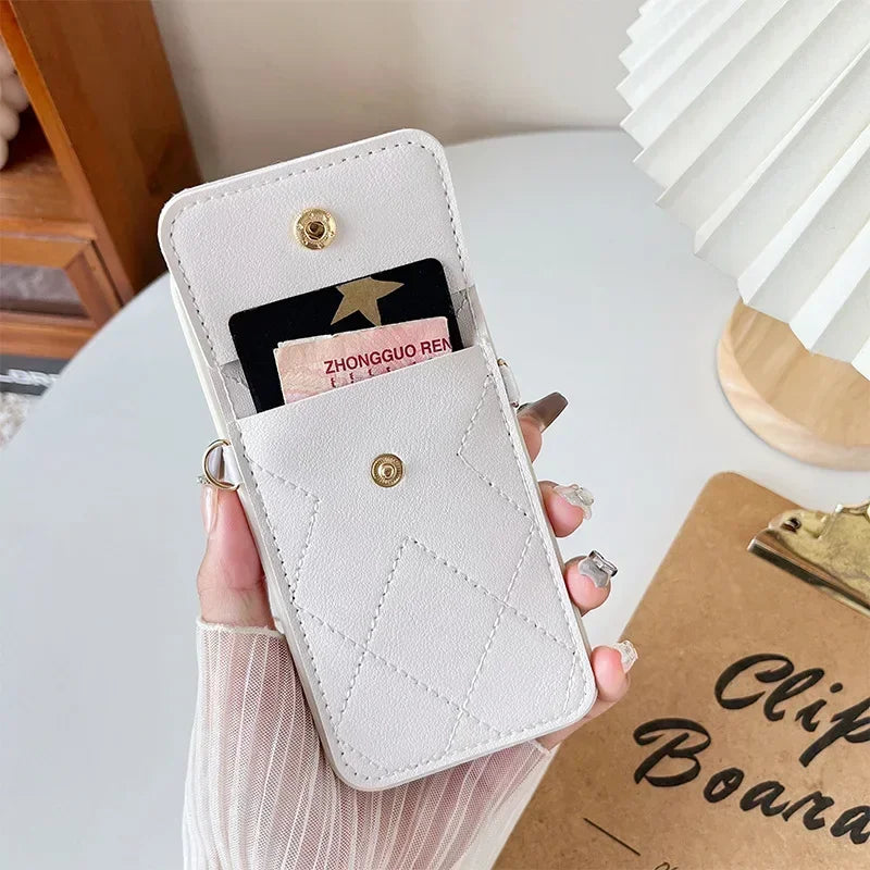 Cartoon Diamond Leather Wallet Case for iPhone 17 16 14 13 11 12 15 Pro Max Plus XS X 16E Card Holder Crossbody Lanyard Cover