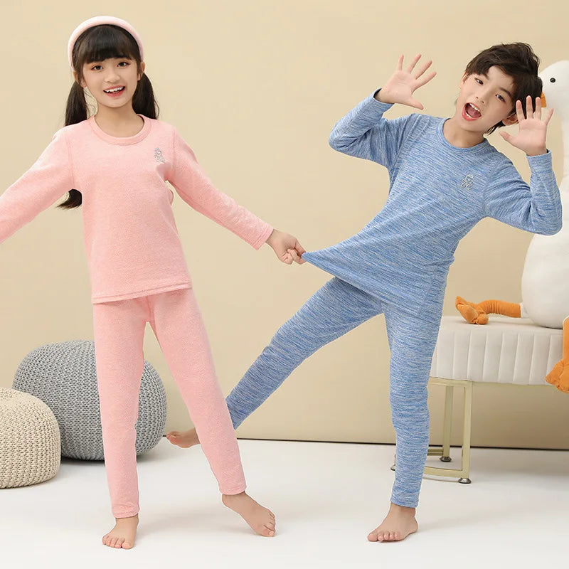3-14 Years Autumn Winter Thermal Underwear Suit Girls Clothing Sets Boys Pajama Sets No Trace Warm Sleepwear Kids Clothes