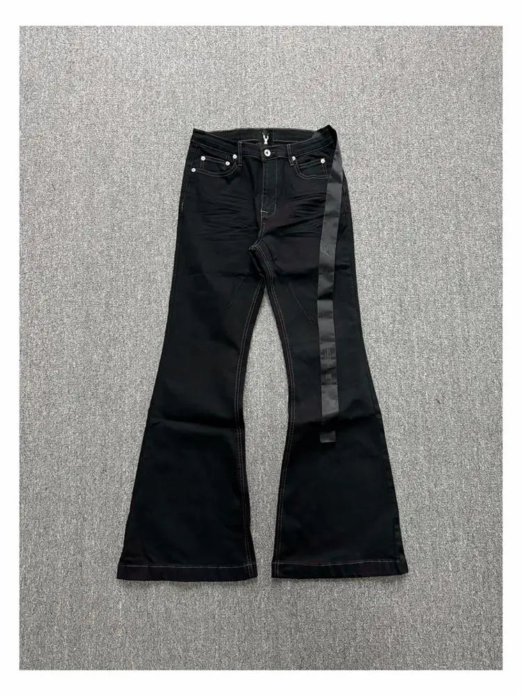 High Street RO Style Denim Pants Men's 24SS Basic Elastic Black Ribbon Loose Flared Streetwear Casual Jeans Pants Men Clothing