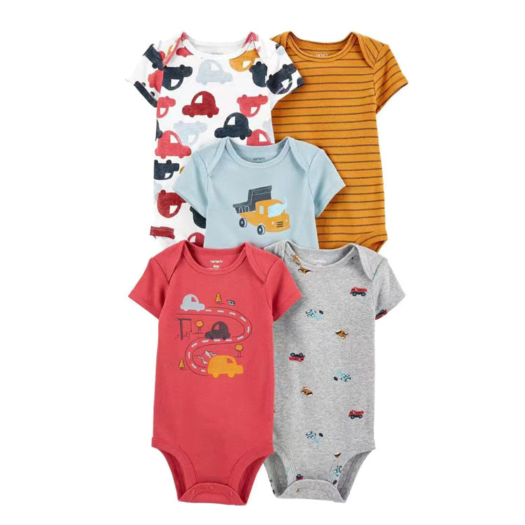 6m-24M Children's Clothing Summer New Baby Short Sleeved Romper 5pcs Cotton Jumpsuit Set Newborn Boy Clothes Bodysuit Ropa Bebe