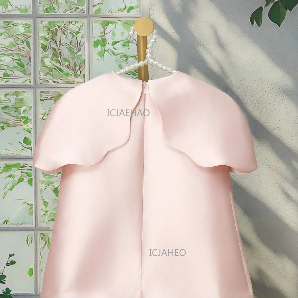 Festive Dress for Girl Baby Dresses for Eid Flowers Birthday Party Clothes Princess Formal Celebration Shawl Pink Skirt Costumes