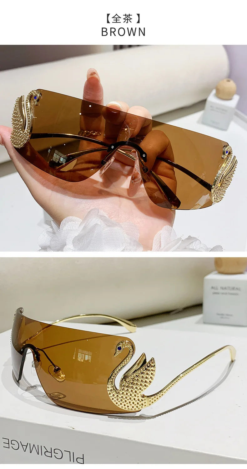 New Fashion Women Oversized Rimless Sunglasses Luxury Brand Swan Shaped Sun Glasses Trendy Large Frame Sun Glasses UV400