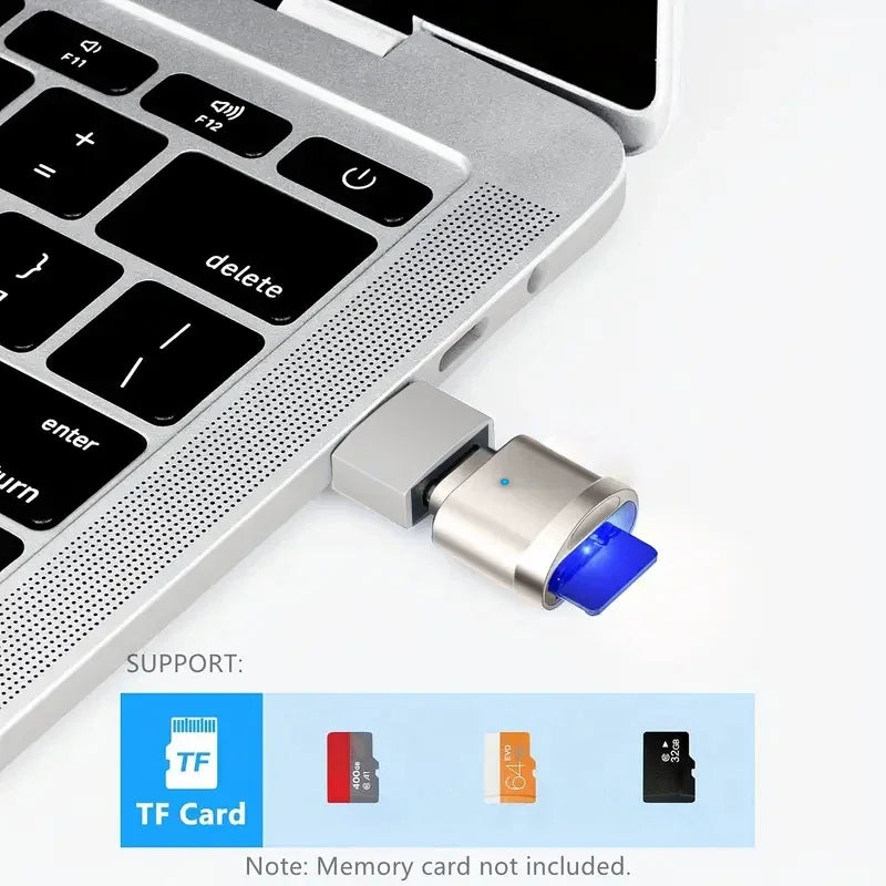 Type C TF Reader With Zinc Alloy Shell, SD Card Reader with USB C to USB Adapter, Suitable for Laptop, MacBook, Samsung Galaxy