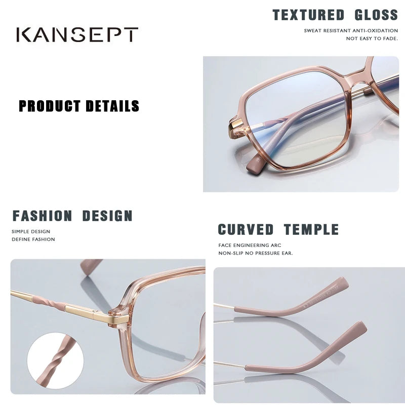 KANSEPT Square Large Frame Women's Glasses Anti-Blue Light Reading Glasses Customizable Prescription Luxury Mens Lenses to Read