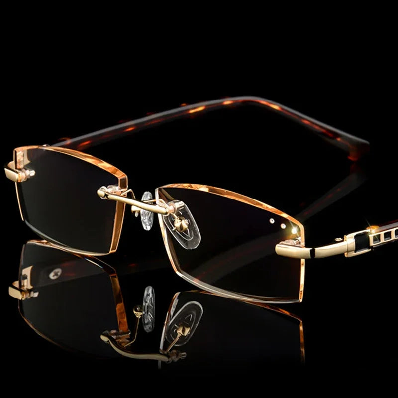 BEGREAT Luxury Designer Reading Glasses Rimless Diamond Cutting Frame Men Women Presbyopia Anti-blue Light Square Reader Glasses