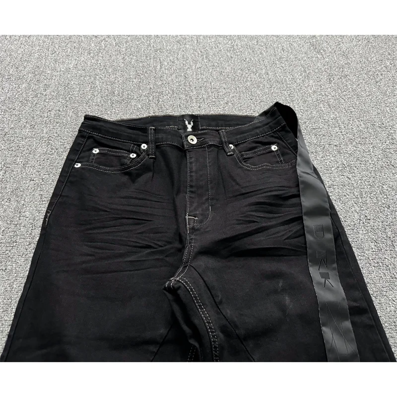 High Street RO Style Denim Pants Men's 24SS Basic Elastic Black Ribbon Loose Flared Streetwear Casual Jeans Pants Men Clothing