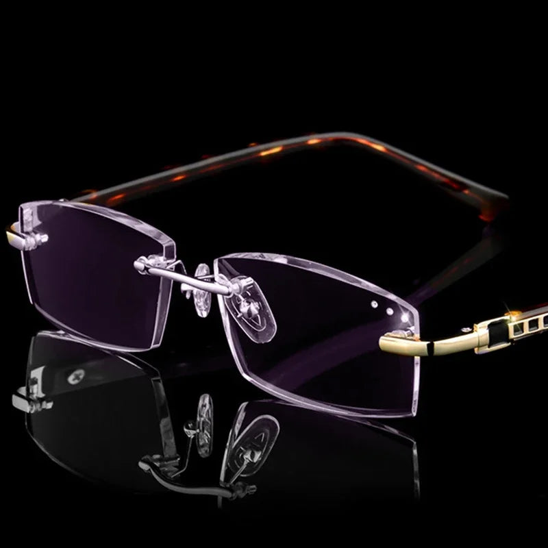 BEGREAT Luxury Designer Reading Glasses Rimless Diamond Cutting Frame Men Women Presbyopia Anti-blue Light Square Reader Glasses