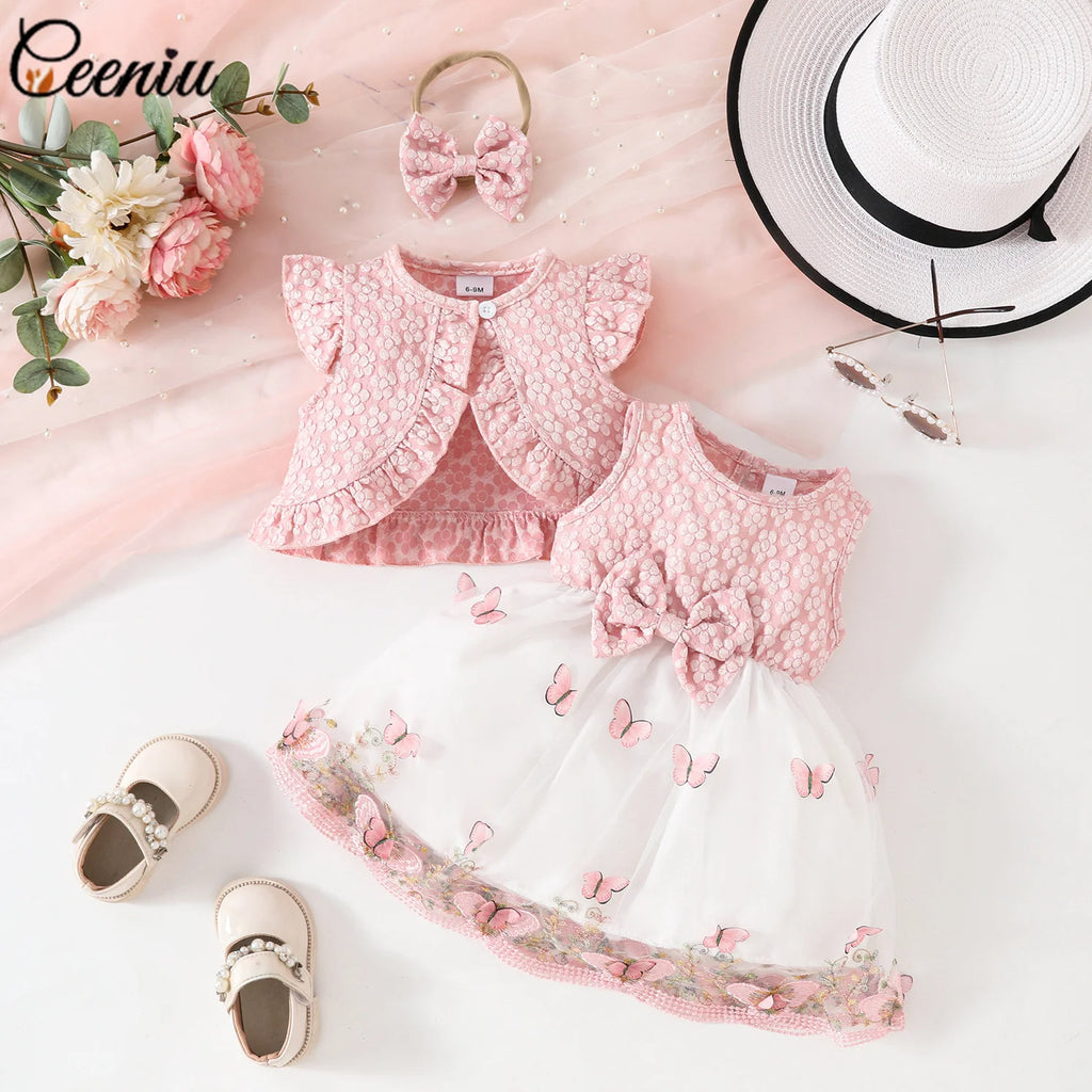 Ceeniu Baby Dresses For Birthday Long Sleeve Ruffles Bow Butterfly Party Dress For Girls 2024 Toddler Newborn Girl Clothes 2024