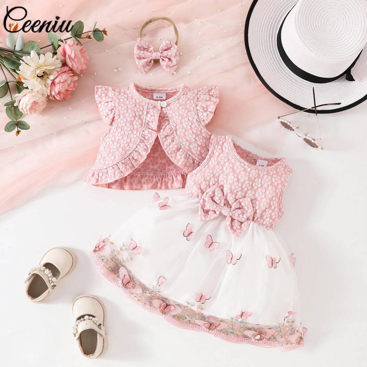 Ceeniu Baby Dresses For Birthday Long Sleeve Ruffles Bow Butterfly Party Dress For Girls 2024 Toddler Newborn Girl Clothes 2024