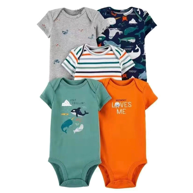 6m-24M Children's Clothing Summer New Baby Short Sleeved Romper 5pcs Cotton Jumpsuit Set Newborn Boy Clothes Bodysuit Ropa Bebe