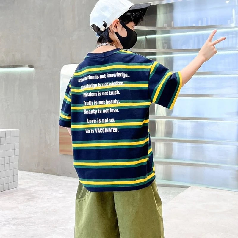 Stripe Outdoor Clothes for Children Tracksuit Boy 7 14 Years Clothing Boys Outfit Set 10 Children's Suit Boy's Child Summer Sets