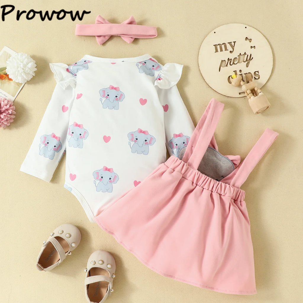 Prowow Cute Fox Baby Dresses For Girls Heart Print Romper+Suspender Fox Dress For Girls Fall Winter Newborn Baby Girl Clothes