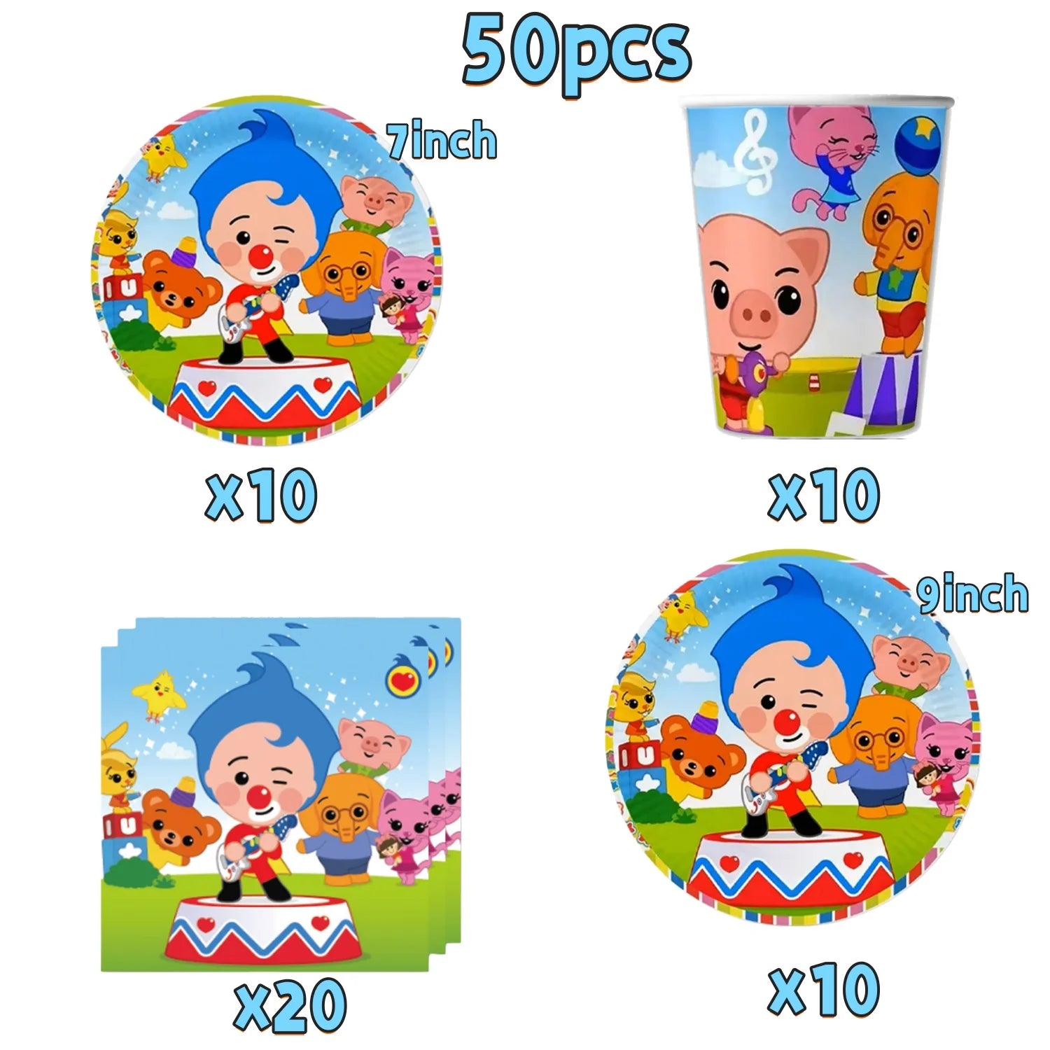 Catoon Clown Birthday Party Decoration Cute Tableware Cup Plate Balloon Banner Backdrop Gift Bag Favors for Kids Baby Supplies