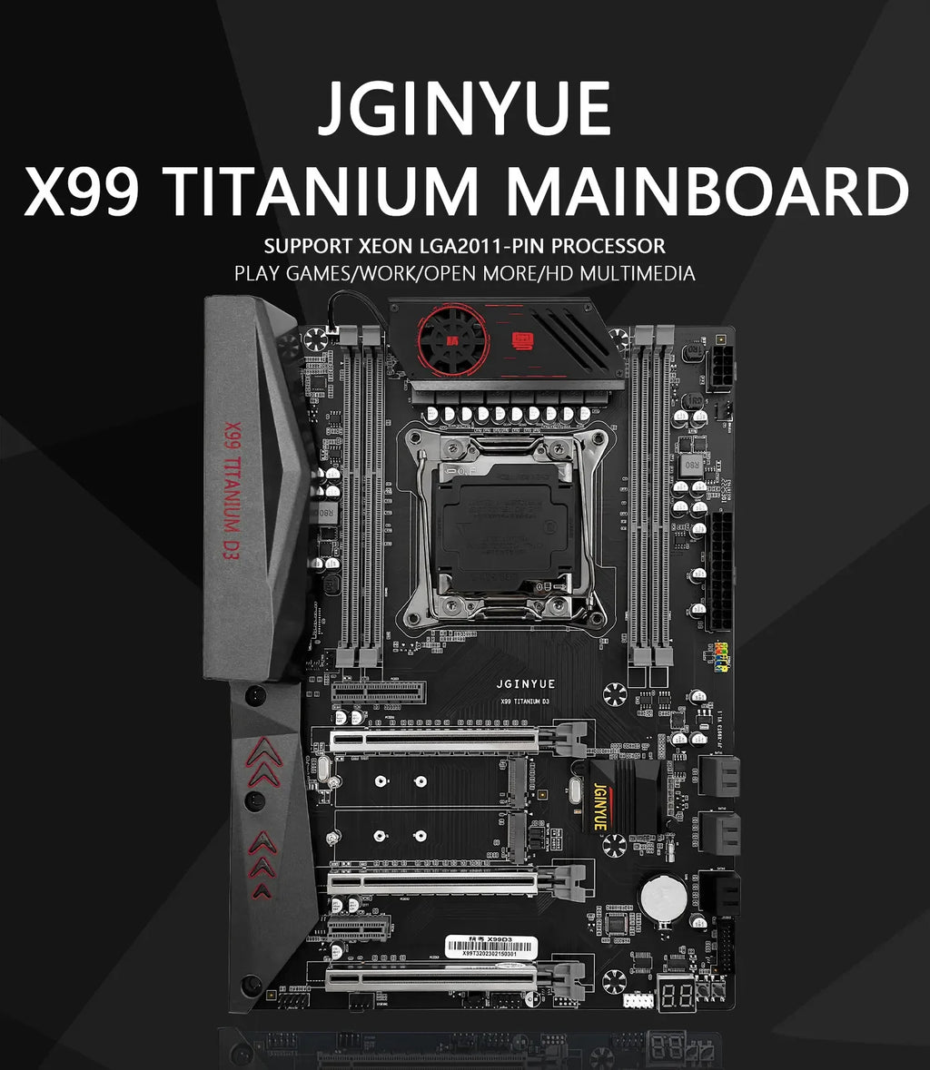 JGINYUE ATX X99 mainboard Intel LGA 2011-3 E5 V3 V4 DDR3 1333 1600MHz RAM M.2 NVME SATA USB 3.0 Server MB X99 TITANIUM D3