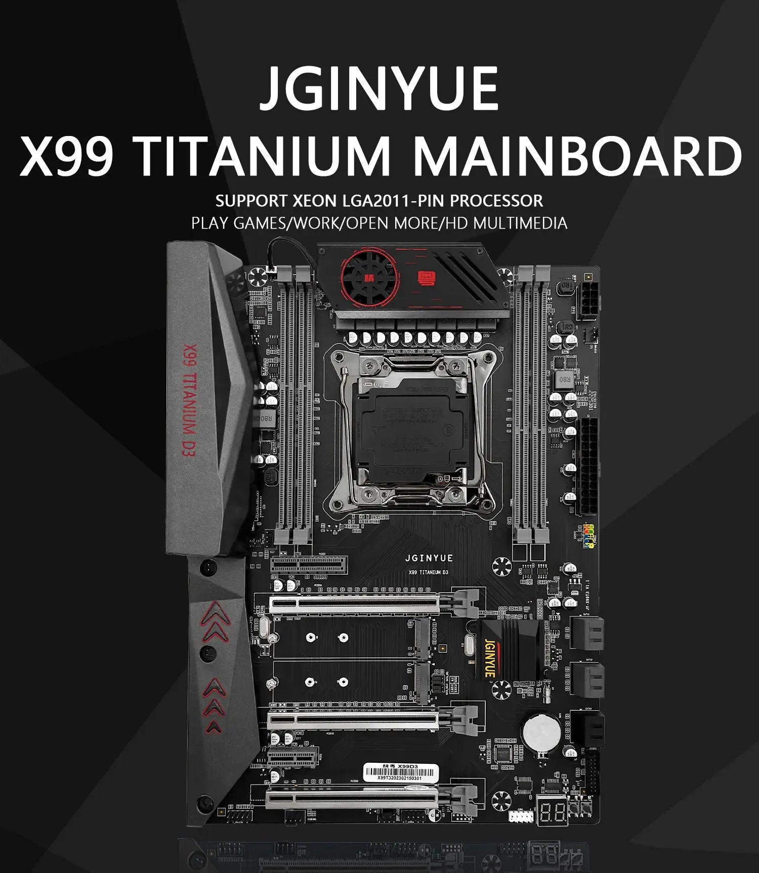 JGINYUE ATX X99 mainboard Intel LGA 2011-3 E5 V3 V4 DDR3 1333 1600MHz RAM M.2 NVME SATA USB 3.0 Server MB X99 TITANIUM D3