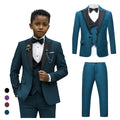 Vintage 4-Piece Suit Set for Boys 3-14 Years, Black Peak Laple Kids Formal Tuxedo Set, Blazer Vest Pants Bow-tie Graduation Suit