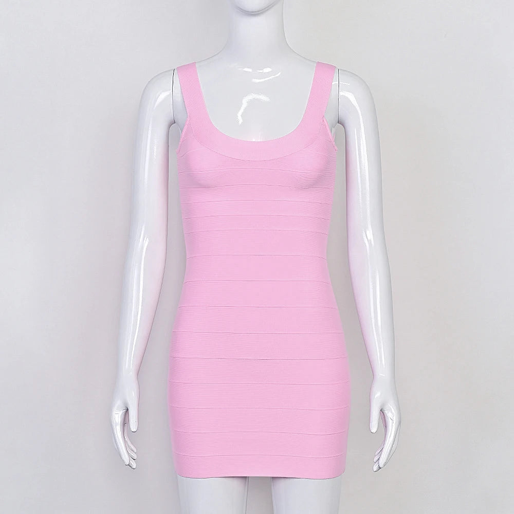 BEAUKEY New Trendy Pink Ginger Bandage Mini Party Dress Women Quality Sexy Bustier Backless Bodycon Dress Club Birthday Dress