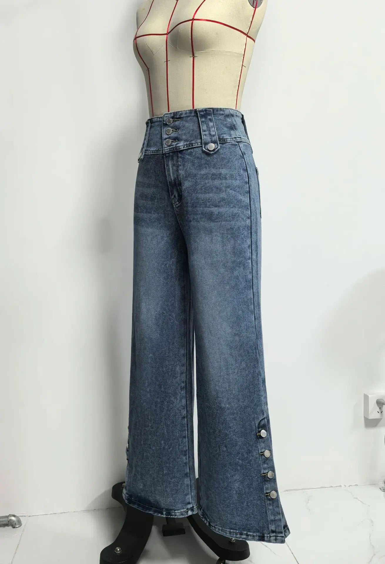 2026 Casual Jeans Pant Pantalones High Waist Wide Leg Trouser Women's Clothing Retro Street Style All-match Buttons Slit Fashion