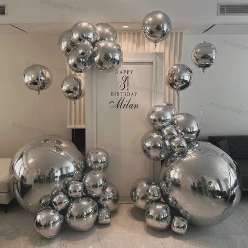 10/5Pcs Metal Silver Gold 4D Round Foil Balloon Mylar Balloons for Birthday Wedding New Year Baby Shower Party Decorations