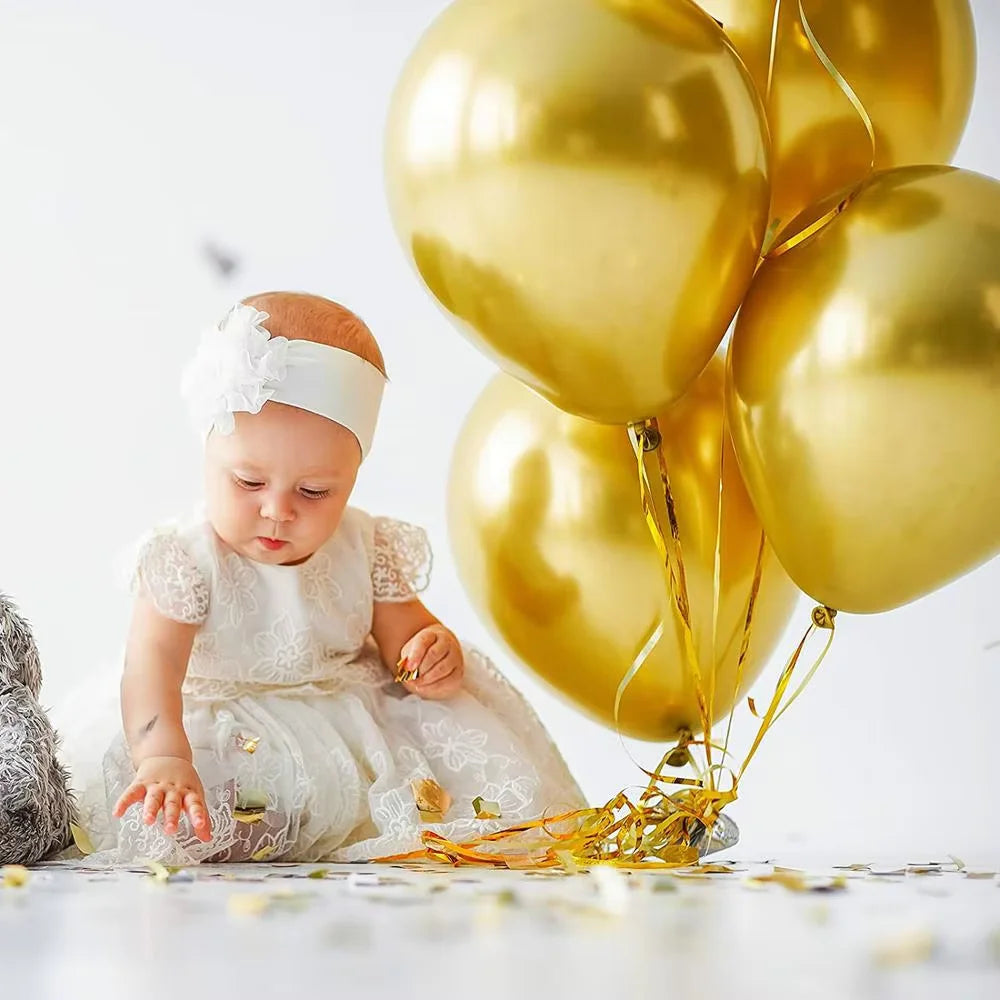 Metallic Gold Latex Balloons Set, Multi-Size Balloon Arch Kit for Birthday Party, Wedding, Graduation, Baby Shower Decorations