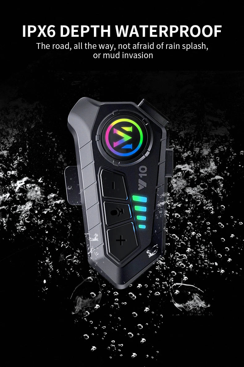 Y10 Motorcycle Bluetooth 5.3 Helmet Headset with Colorful Lights Waterproof Wireless Earphone Hands-free Headset Waterproof