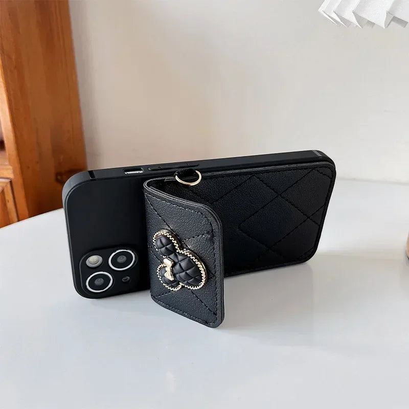 Cartoon Diamond Leather Wallet Case for iPhone 17 16 14 13 11 12 15 Pro Max Plus XS X 16E Card Holder Crossbody Lanyard Cover