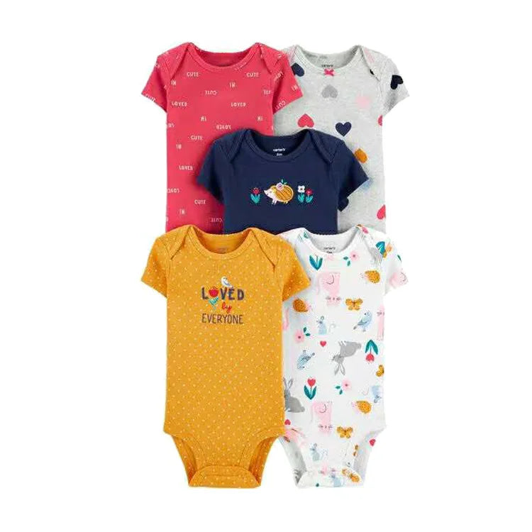 6m-24M Children's Clothing Summer New Baby Short Sleeved Romper 5pcs Cotton Jumpsuit Set Newborn Boy Clothes Bodysuit Ropa Bebe