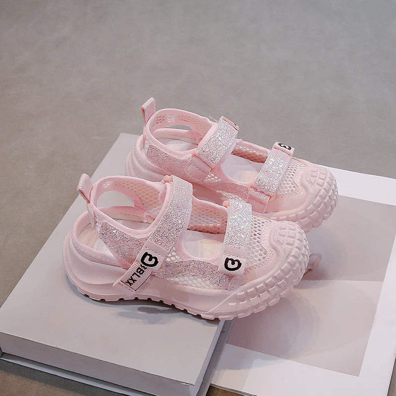Summer Girls' Sports Sandals Comfortable and Soft Non-Slip and Breathable Outdoor Sports Sandals with Rhinestone Decorations